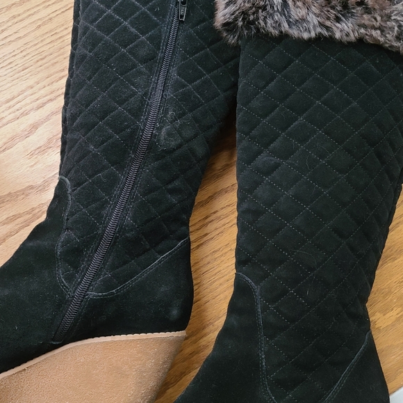 Boot black with grey wedge heel knee High boot - Picture 14 of 15